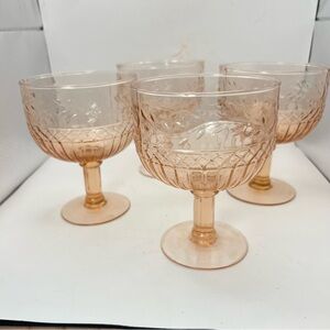Vintage Pink Pressed Tall FootedGlass Sherbet Coupe Set 4 Blush Depression Style